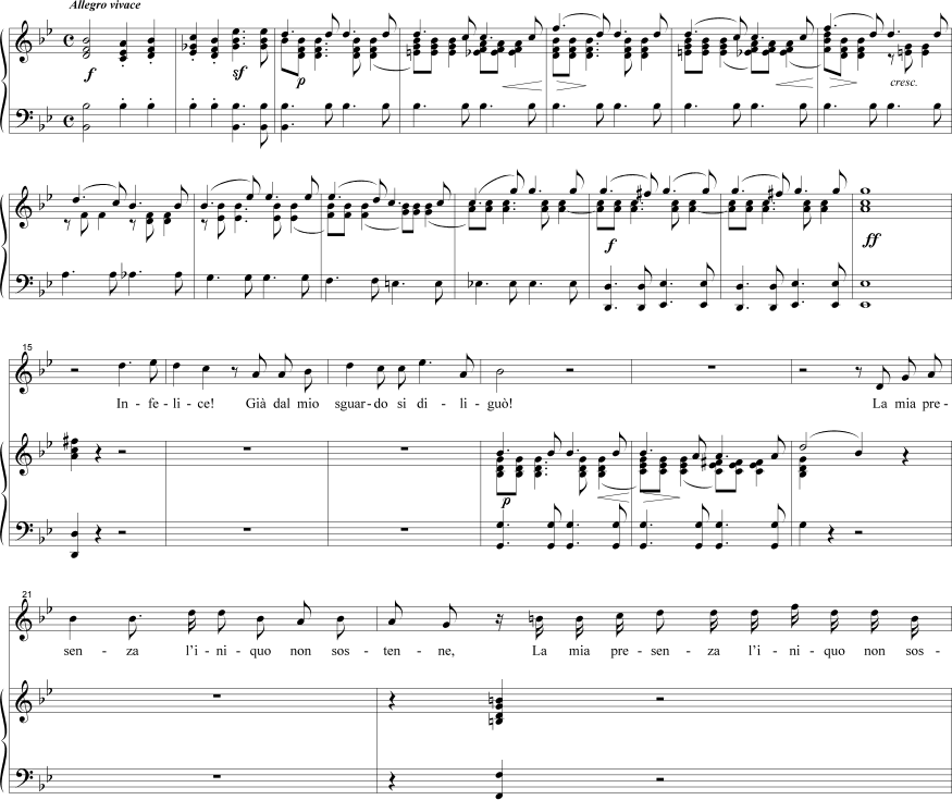 Infelice! / Ah, ritorna, et felice (1843): Introduction and beginning of recitative, mm. 1-23.